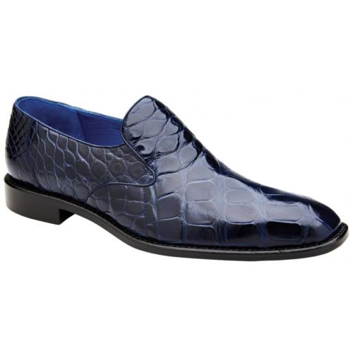 Belvedere "Genova" Navy Blue Genuine Alligator Slip-On Shoes R53.