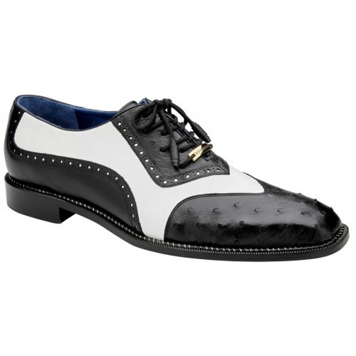 Belvedere "Sesto" Black / White Genuine Ostrich Quill / Italian Calf Wingtip Shoes R54.
