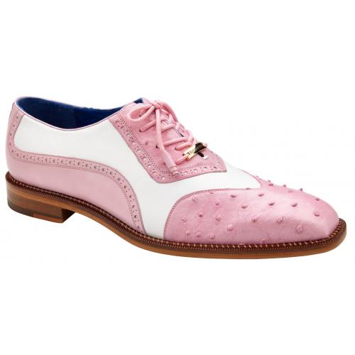 Belvedere "Sesto" Rose Pink / White Genuine Ostrich Quill / Italian Calf Wingtip Shoes R54.
