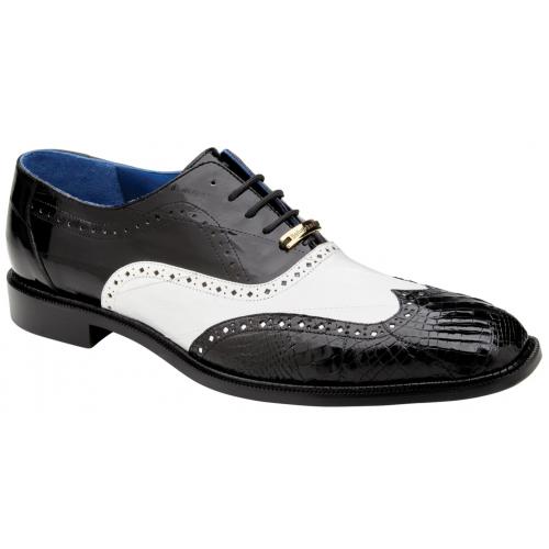 Belvedere "Varo" Black / White Genuine Alligator / Eel Wingtip Shoes R49.