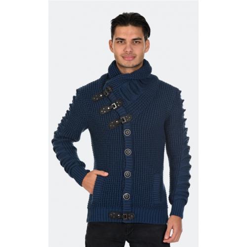 LCR Denim Blue Modern Fit Wool Shawl Collar Cardigan Sweater 12290