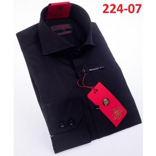 Axxess Black Cotton Modern Fit Dress Shirt With Button Cuff 224-07.
