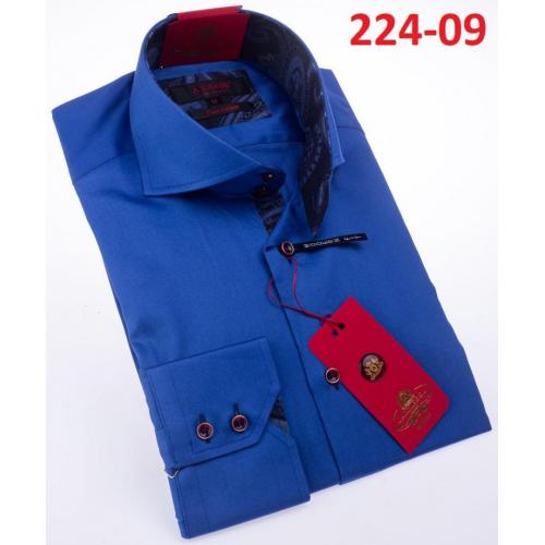 Axxess Royal Blue Cotton Modern Fit Dress Shirt With Button Cuff 224-09.