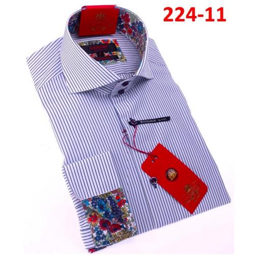 Axxess White Striped Cotton Modern Fit Dress Shirt With Button Cuff 224-11.