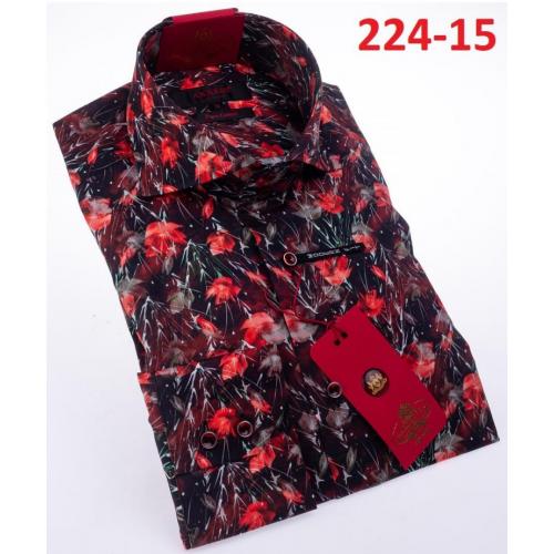 Axxess Red / Multi Cotton Modern Fit Dress Shirt With Button Cuff 224-15.