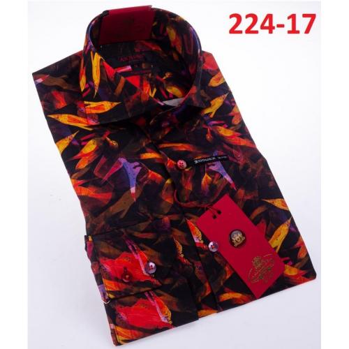 Axxess Red Multi Cotton Modern Fit Dress Shirt With Button Cuff 224-17.