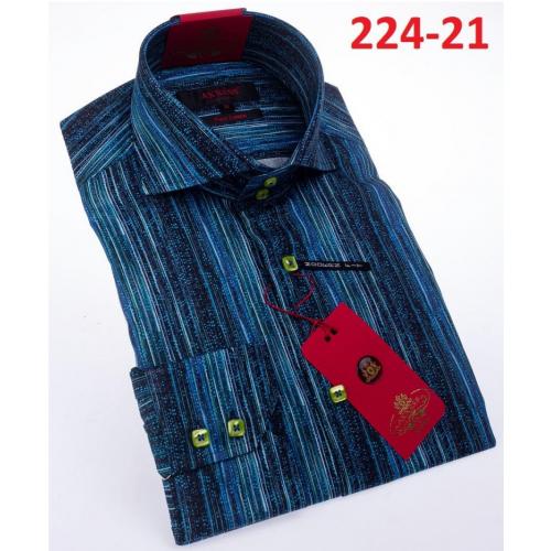 Axxess Blue Cotton Modern Fit Dress Shirt With Button Cuff 224-21.