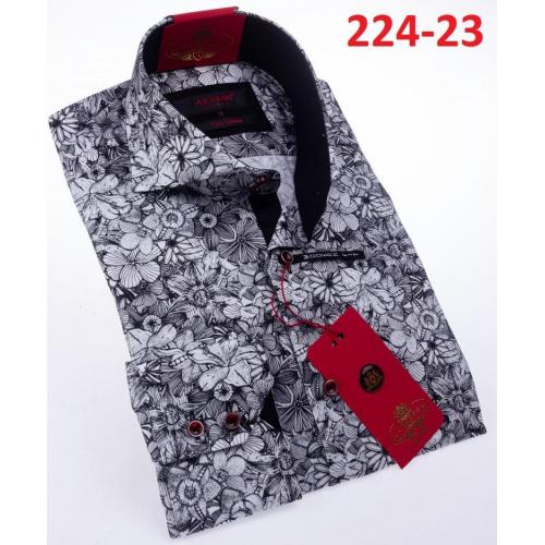 Axxess Grey / Black Cotton Modern Fit Dress Shirt With Button Cuff 224-23.