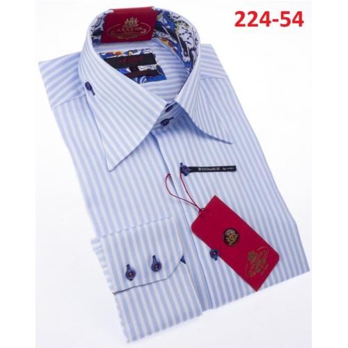 Axxess Blue / White Striped Cotton Modern Fit Dress Shirt With Button Cuff 224-54.
