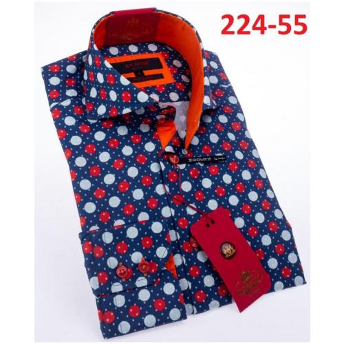 Axxess Blue / Red Polka Dot Cotton Modern Fit Dress Shirt With Button Cuff 224-55.