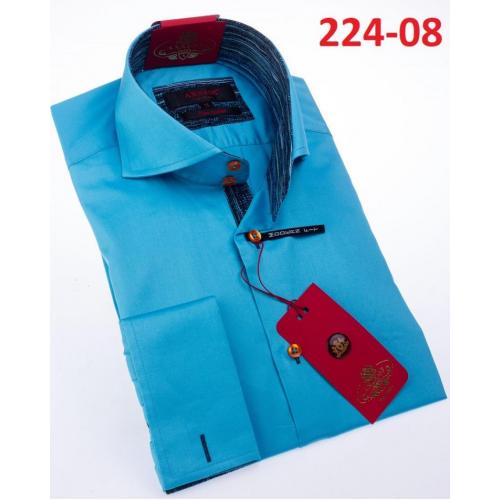 Axxess Blue Cotton Modern Fit Dress Shirt With French Cuffs 224-08.