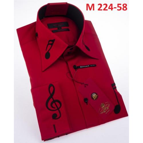 Axxess Red / Black Music Note Embroidered Cotton Modern Fit Dress Shirt With French Cuff M224-58.