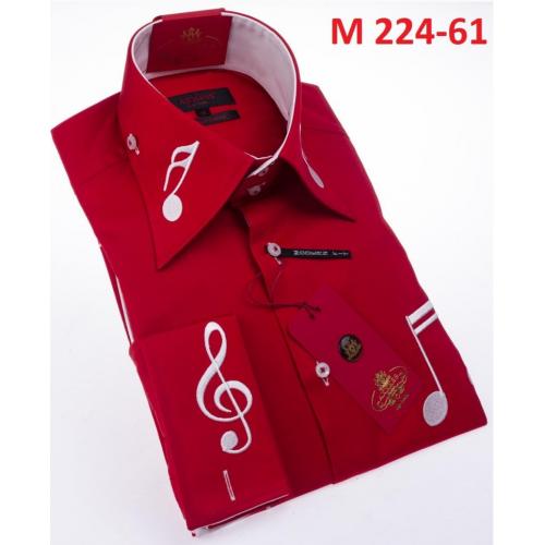 Axxess Red / White Music Note Embroidered Cotton Modern Fit Dress Shirt With French Cuff M224-61.