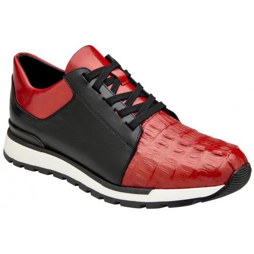 Belvedere "Titan" Black / Red Genuine Crocodile / Soft Calf Casual Sneakers 33631.