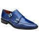 Belvedere "Valiente" Antique Ocean Blue Genuine Ostrich Leg Double Monk Strap Shoes 02442.