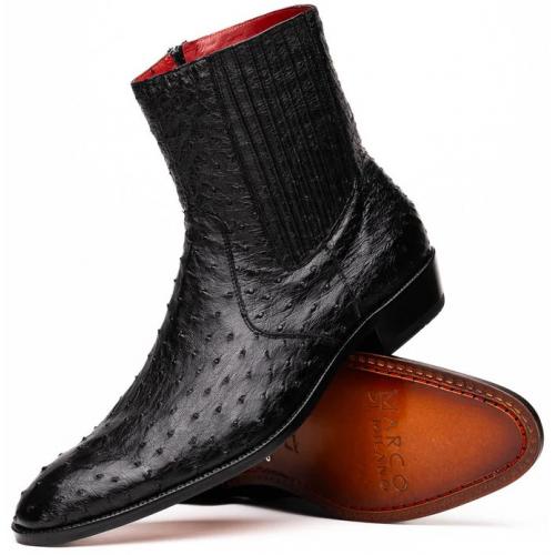 Marco Di Milano "Giorgio" Black Genuine Ostrich Quill Dress Boot