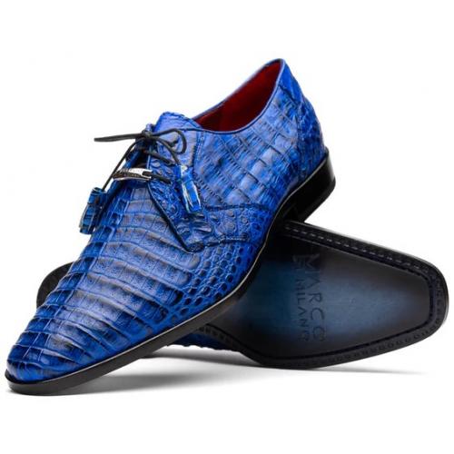 Marco Di Milano "Lacio" Electric Blue Genuine Caiman Crocodile Dress Shoes