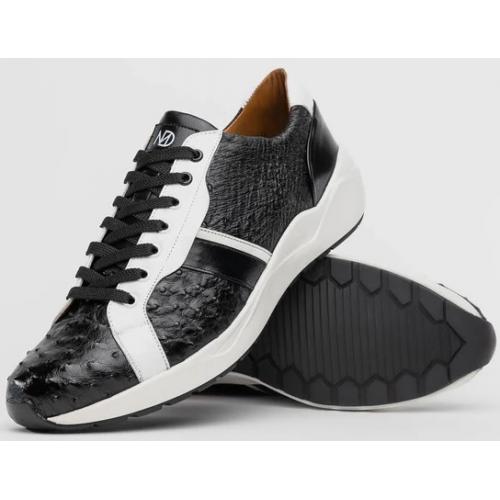 Marco Di Milano "Lyon ll" Black / White Genuine Ostrich Quill And Calfskin Fashion Sneaker