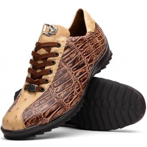 Marco Di Milano "Saulo" Orix Genuine Crocodile And Ostrich Quill Fashion Sneaker