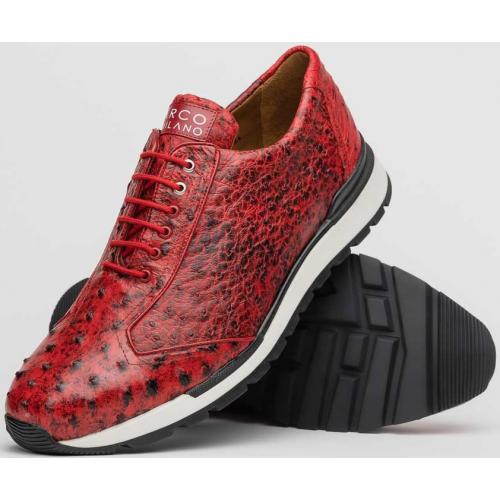 Marco Di Milano "Scanno" Antique Red Genuine Ostrich Quill Fashion Sneaker