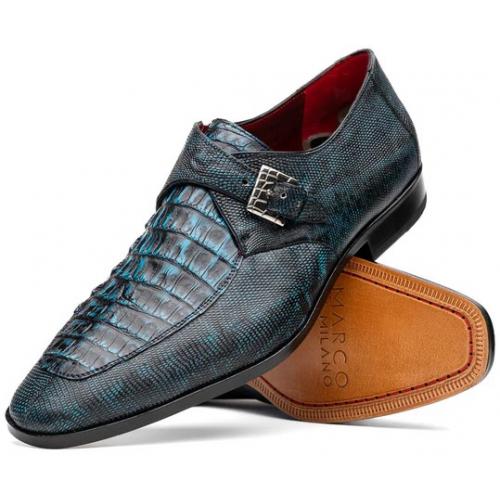 Marco Di Milano "Toluca" Blue / Black Genuine Caiman Crocodile And Lizard Dress Shoes