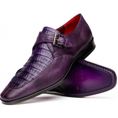 Marco Di Milano "Toluca" Purple Genuine Caiman Crocodile And Lizard Dress Shoes
