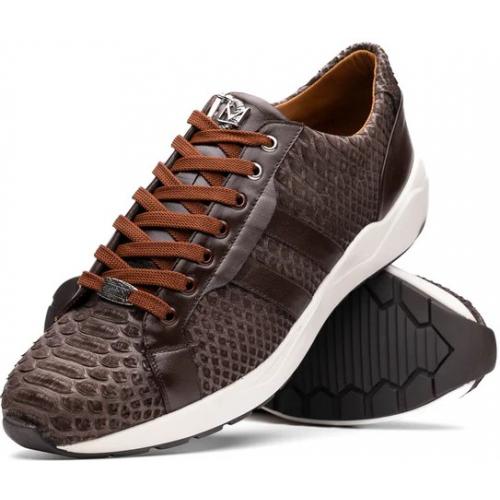 Marco Di Milano "Verona" Brown Genuine Python And Calfskin Fashion Sneaker