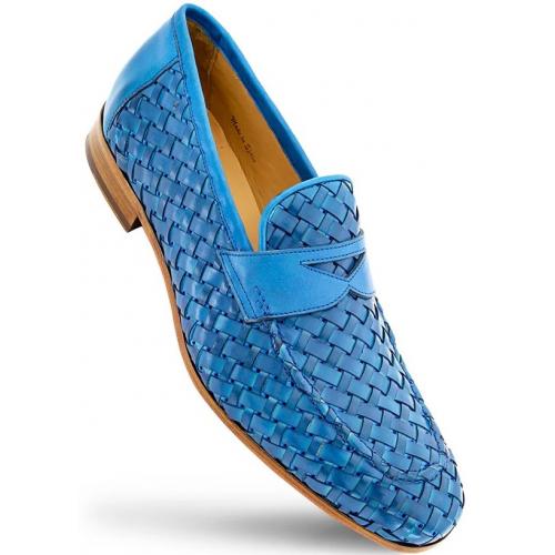 Mezlan "Solomeo" Jeans Genuine Hand-Woven Calfskin Leather Penny Loafer 21101.