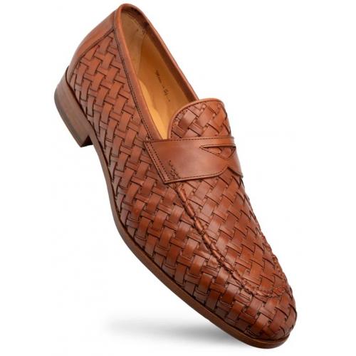 Mezlan "Solomeo" Cognac Genuine Hand-Woven Calfskin Leather Penny Loafer 21101.