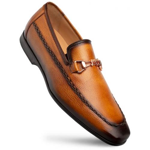 Mezlan Cognac Genuine Textured Patina Deerskin With Contrast Braided Stitching Loafer E21099.