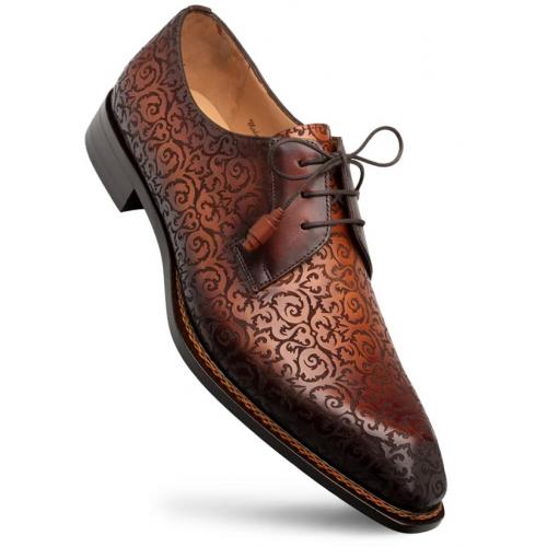 Mezlan "Lontani" Cognac / Rust Genuine Embossed Patterned Calfskin Leather Derby Shoes 21039.