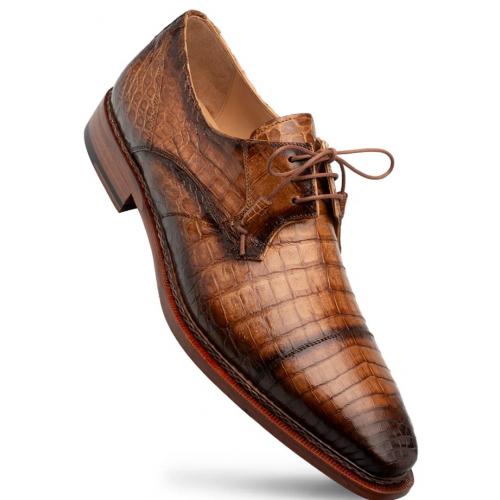 Mezlan "Giovane" Camel Genuine Crocodile Derby Shoes 50032-F.