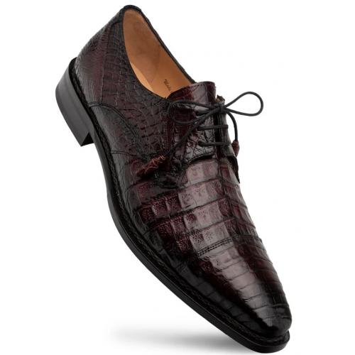 Mezlan "Giovane" Burgundy Genuine Crocodile Derby Shoes 50032-F.