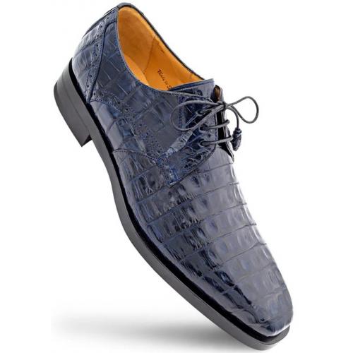 Mezlan "Golfo" Blue Genuine Crocodile Leather Derby Shoes 4967-F.