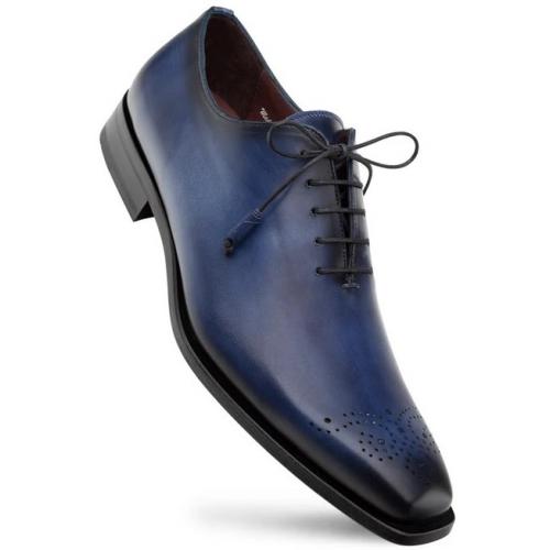 Mezlan "Cupula" Blue Genuine Calfskin Leather Whole-Cut Oxford Shoes 20933.
