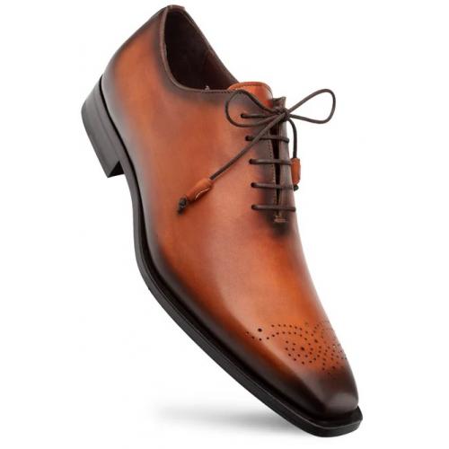 Mezlan "Cupula" Tan Genuine Calfskin Leather Whole-Cut Oxford Shoes 20933.