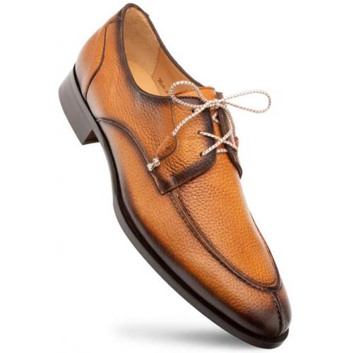 Mezlan "Fratello" Cognac Genuine Soft-Textured Deerskin Leather Laceup Shoes 20937.