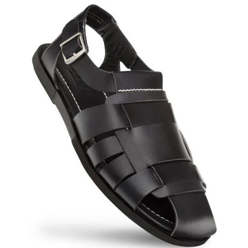 Mezlan Black Genuine Smooth Calfskin Leather Fisherman Sandal R20257.