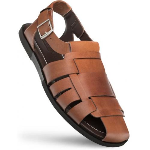 Mezlan Cognac Genuine Smooth Calfskin Leather Fisherman Sandal R20257.