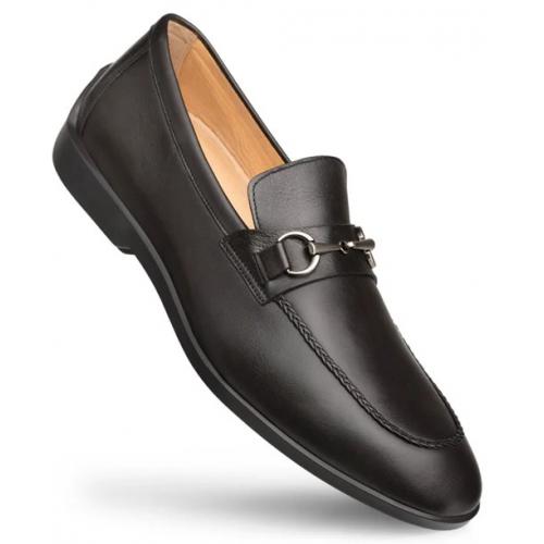 Mezlan Black Genuine Calfskin Leather Apron Ornament Loafer R20268.