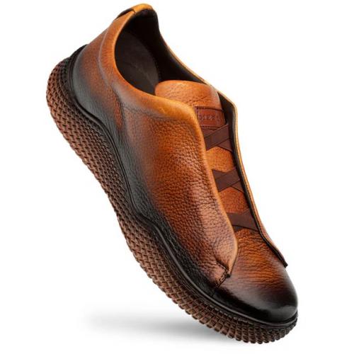 Mezlan "Calico" Cognac Genuine Deerskin Leather Scallop Rubber Sneaker  20947.