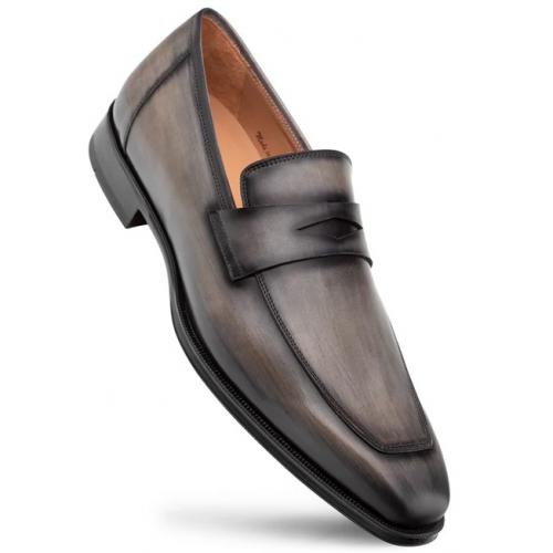 Mezlan "Avenue" Dark Grey Genuine Calfskin Leather Penny Loafer Shoes 20910.