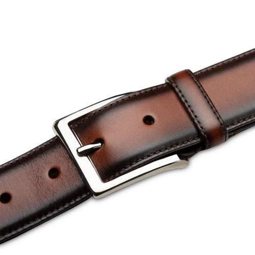 Mezlan Cognac Classic Patina Genuine Calfskin Leather Belt AO11522.
