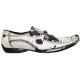 Fiesso Black/White Diagonal Toe Pleated Leather Shoes with Metal Studs and Buckle on the side - FI6390