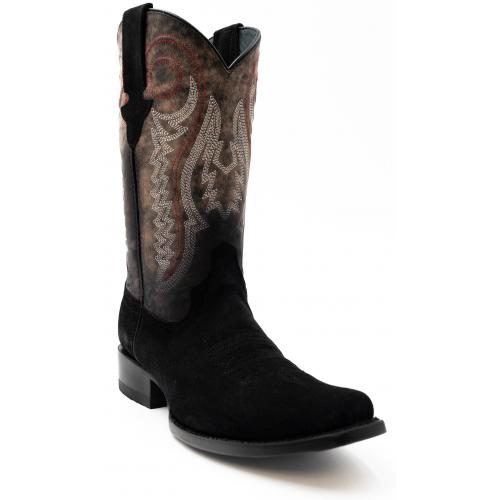 Ferrini "Roughrider" Black Genuine Full Grain Leather Narrow Square Toe Cowboy Boots 14371-04