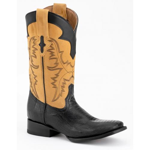 Ferrini "Nash" Black Genuine Ostrich Leg Square Toe Cowboy Boots 11493-04