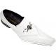 Fiesso White Diagonal Toe Leather Shoes with Stitching And Metal Bracelets with Rhine Stones - FI8100