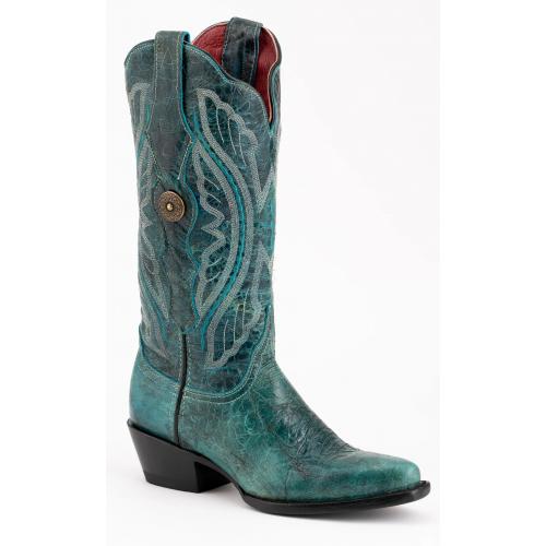 Ferrini Ladies "Twilight" Teal Full Grain Leather Snipped Toe Cowgirl Boots 81061-43