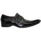 Fiesso Black Diagonal Toe Leather Shoes with White Stitching And Metal Bracelets with Rhine Stones - FI8100