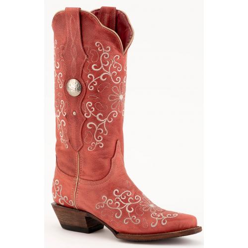 Ferrini Ladies "Bella" Red Genuine Full Grain Leather Square Toe Cowgirl Boots 82261-22